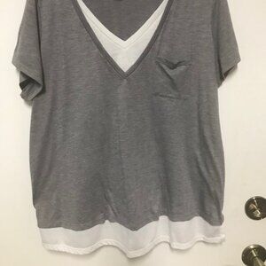 Style & Co. Womens One-Piece Pullover Short Sleeve Gray/White Pocket Tee. Sz. 2X